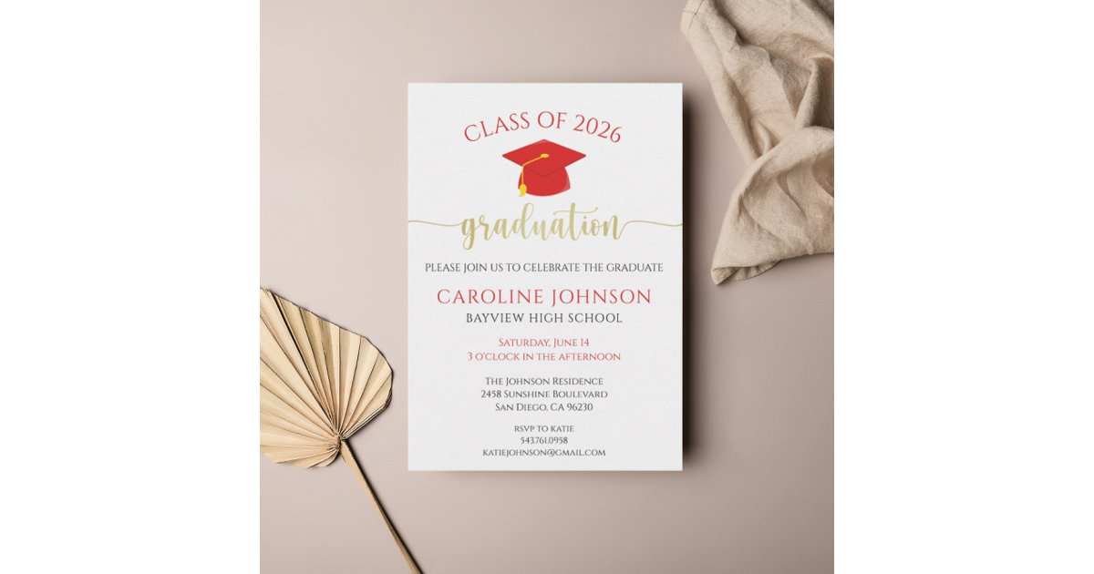 Graduation Party School Colors Red Invitation | Zazzle
