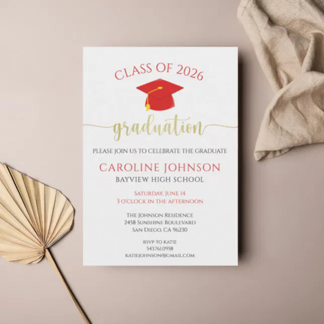 Graduation Party School Colors Red Invitation | Zazzle