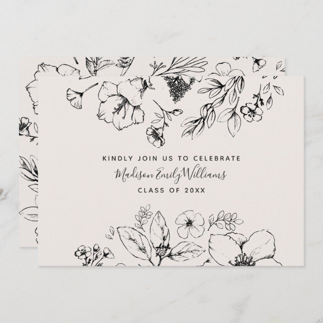 Graduation Party Script Blush Botanical Floral Invitation (Front/Back)