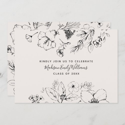 Graduation Party Script Blush Botanical Floral Invitation