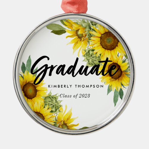 Graduation Party Script Celebration Sunflower Chic Metal Ornament