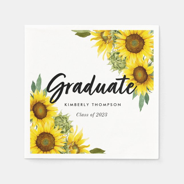 Graduation Party Script Celebration Sunflower Chic Napkins (Front)