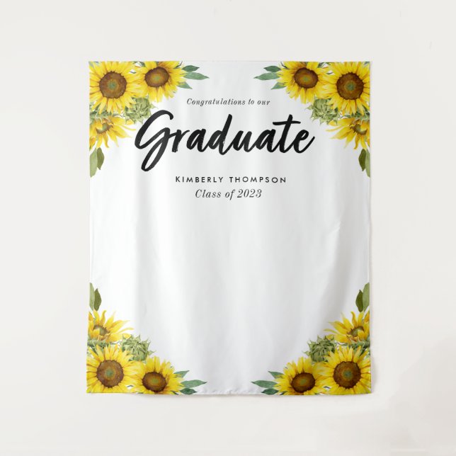 Graduation Party Script Celebration Sunflower   Tapestry (Front)