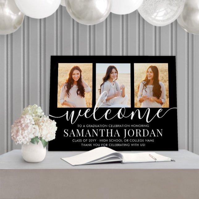 Graduation Party Script Welcome 3 Photo Black Foam Board (Creator Uploaded)