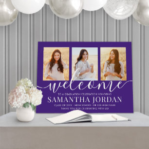 Graduation Party Script Welcome 3 Photo Purple Foam Board
