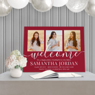 Graduation Party Script Welcome 3 Photo Red White Foam Board