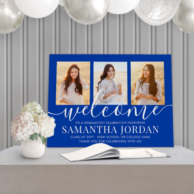 Graduation Party Script Welcome 3 Photo Royal Blue Foam Board (Creator Uploaded)