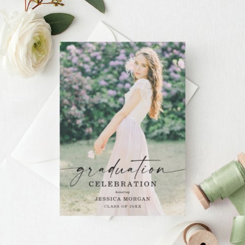 Graduation Party Script with Photo Greenery Invitation