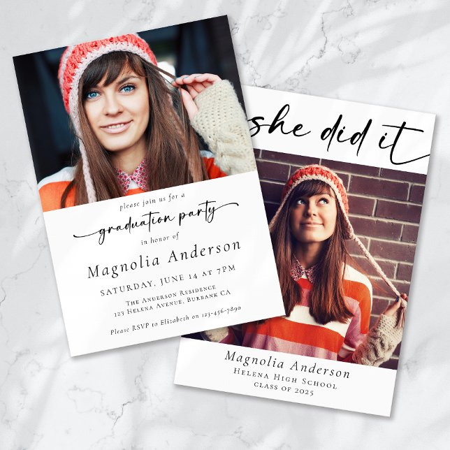 Graduation Party She Did It Photo Invitation (Creator Uploaded)
