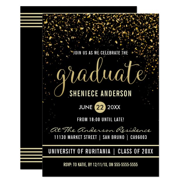 Graduation Party | Shimmering Gold Confetti Invitation