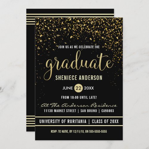 Graduation Party  Shimmering Gold Confetti Invitation