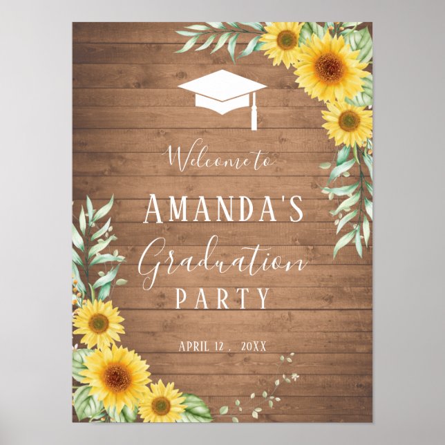 Graduation party sign sunflowers and wood (Front)