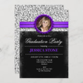 Graduation Party - Silver Black Purple - Photo Invitation (Front/Back)