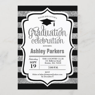 Graduation Party - Silver Black Stripes Invitation