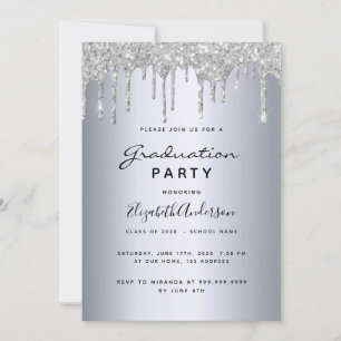 Graduation party silver glitter drips invitation