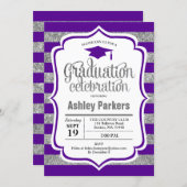 Graduation Party - Silver Purple Stripes Invitation (Front/Back)