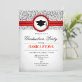 Graduation Party - Silver White Red Invitation (Standing Front)