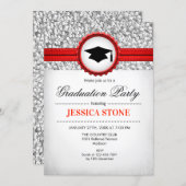 Graduation Party - Silver White Red Invitation (Front/Back)