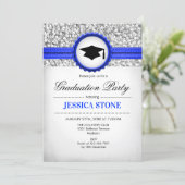 Graduation Party - Silver White Royal Blue Invitation (Standing Front)
