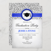 Graduation Party - Silver White Royal Blue Invitation (Front/Back)