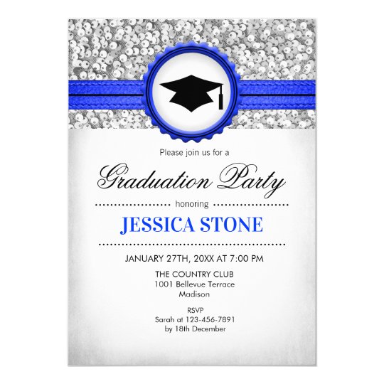 Graduation Party - Silver White Royal Blue Invitation | Zazzle.com