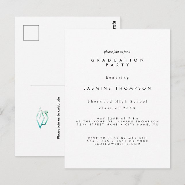 Graduation Party Simple Elegant Invite (Front/Back)