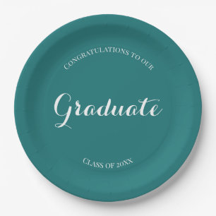 Graduation Party Simple Green and White Paper Plates