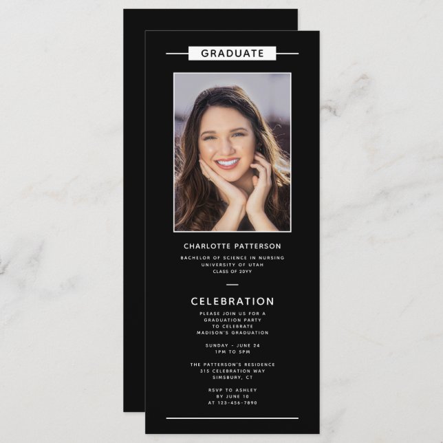 Graduation Party Simple Modern Photo QR Code Invitation (Front/Back)