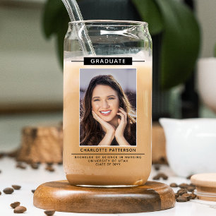 Graduation Party Simple Modern Script Photo Black Can Glass