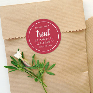 Graduation Party Simple Red Treat Classic Round Sticker