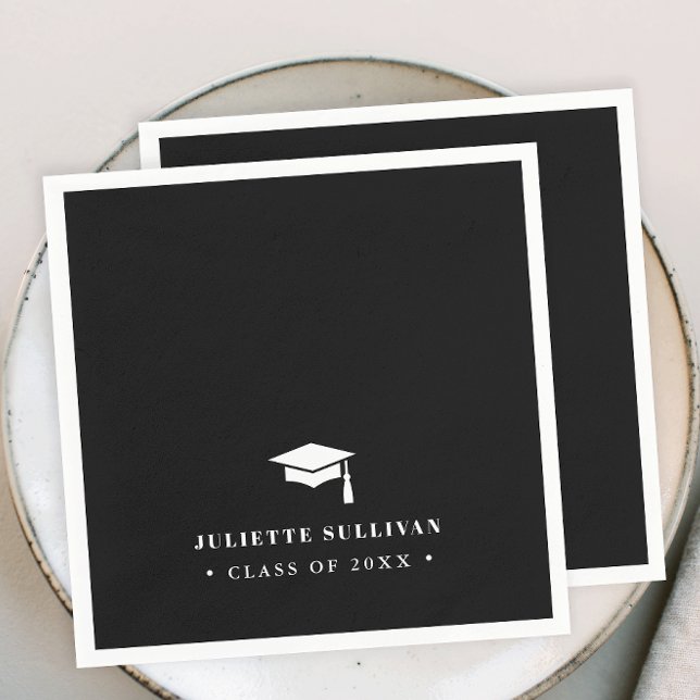 Graduation Party | Simple Type Napkins (Simple Type Black and White Graduation Party Napkins.)