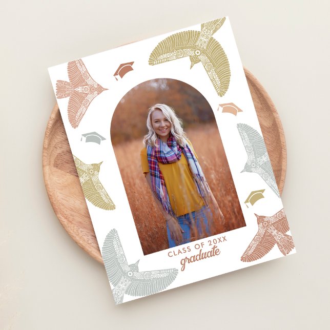 Graduation Party  |  Soaring Birds Boho Folk Art Announcement Postcard (Creator Uploaded)