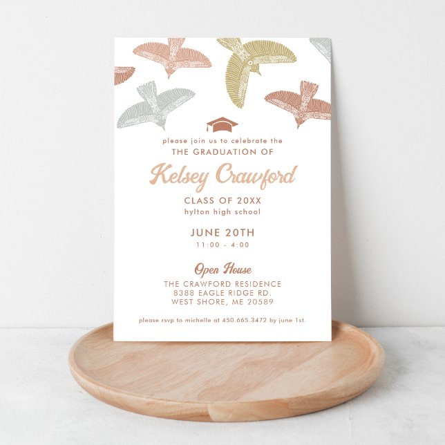 Graduation Party  |  Soaring Birds Boho Folk Art Invitation (Creator Uploaded)