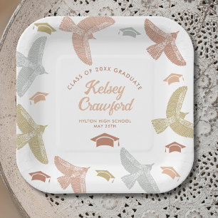 Graduation Party Soaring Boho Birds and Caps Paper Plates