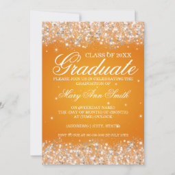 Graduation Party Sparkling Glitter Orange Invitation | Zazzle