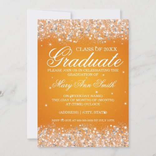 Graduation Party Sparkling Glitter Orange Personalized Announcements