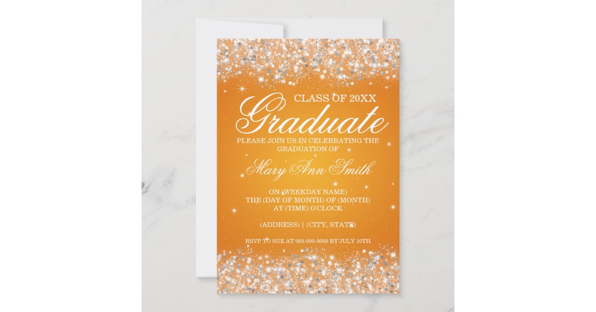 Graduation Party Sparkling Glitter Orange Invitation | Zazzle