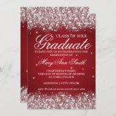 Graduation Party Sparkling Glitter Red Invitation (Front/Back)