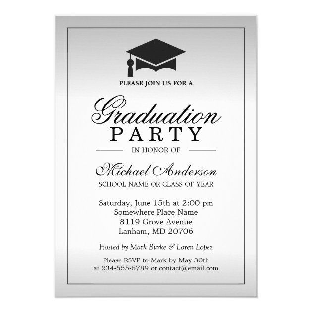 Graduation Party - Stylish Silver Metallic Look Card (front side)