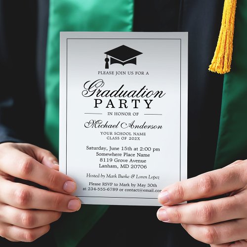Graduation Party - Stylish Silver Metallic Look Card