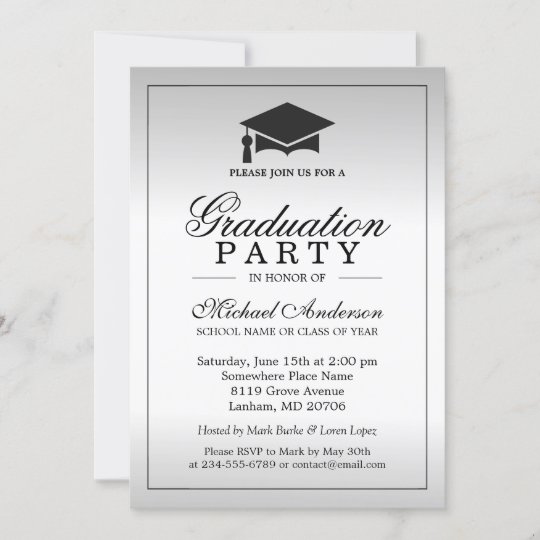 Graduation Party - Stylish Silver Metallic Look Invitation | Zazzle.com