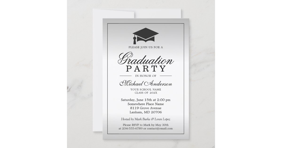 Graduation Party - Stylish Silver Metallic Look Invitation | Zazzle