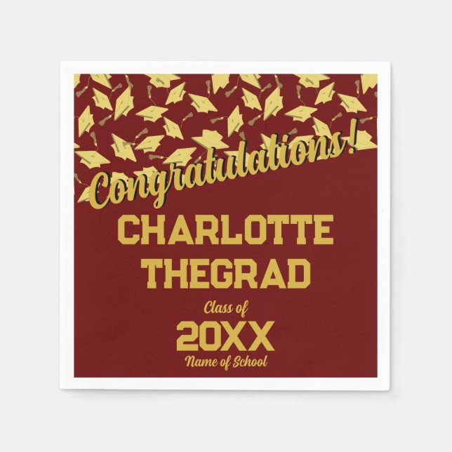 Graduation Party Supplies Personalized Maroon Gold Napkins (Front)