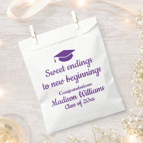 Graduation Party Sweet Ending Treat Purple  White Favor Bag