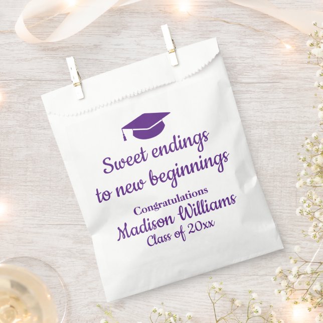 Graduation Party Sweet Ending Treat Purple & White Favor Bag (Clipped)