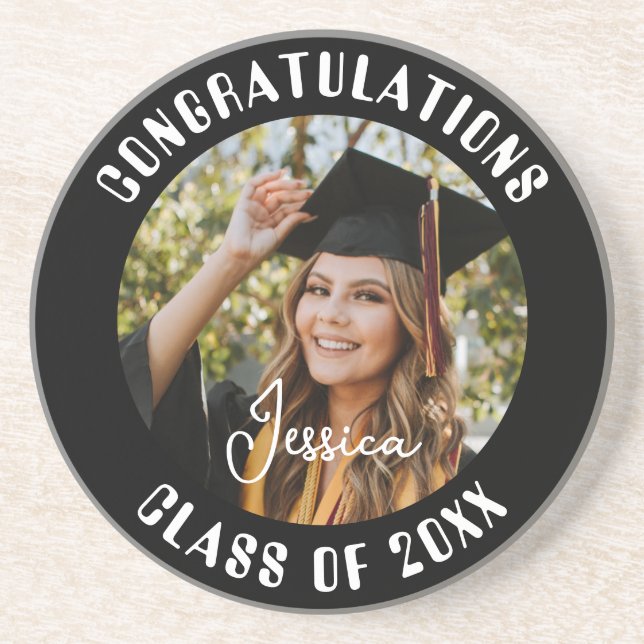 Graduation Party Sweet Personalized Photo and Name Coaster (Front)
