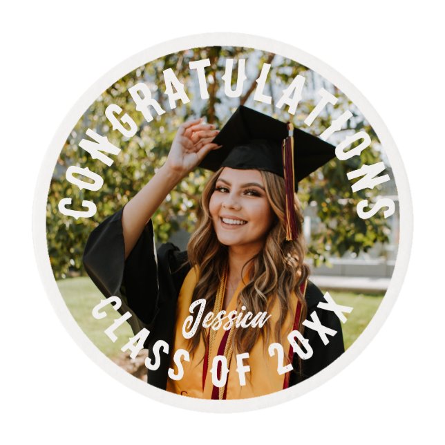 Graduation Party Sweet Personalized Photo and Name Edible Frosting Rounds (Front)