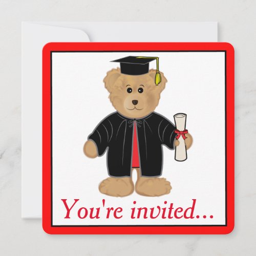 Graduation Party Teddy Bear Cap and Gown Invitation