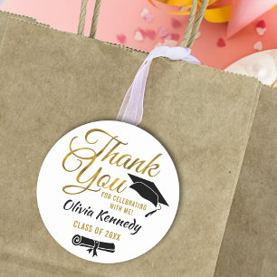 Graduation Party Thank You Favor Black And Gold Classic Round Sticker