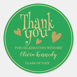 Graduation Party Thank You Green And Gold  Classic Round Sticker